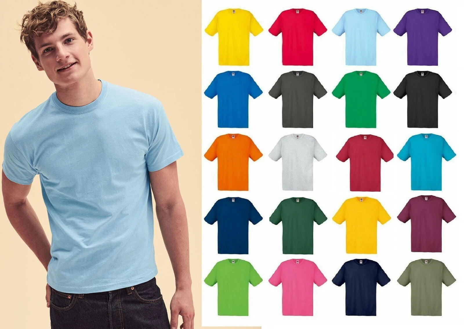 Multi Pack Fruit Of Loom Cotton Basic Plain Short Sleeve Casual T Shirt Top