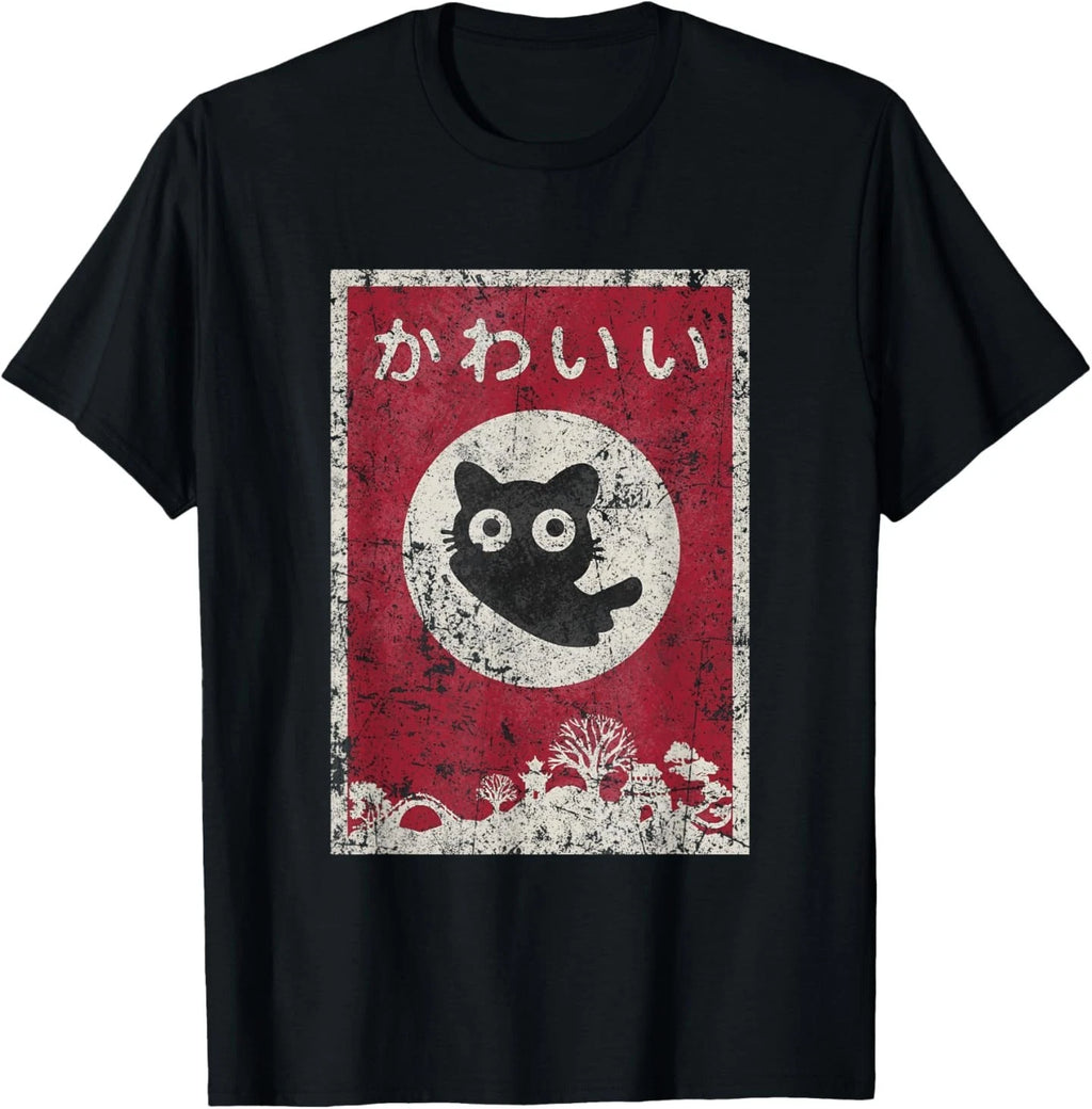 Kawaii cat Japanese Black Anime cat T-Shirt