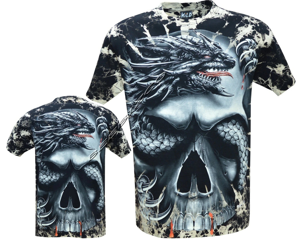 Mens Grim Reaper Skull Dragon Glow In Dark Tattoo Goth Tye Dye T-Shirt M - 3XL