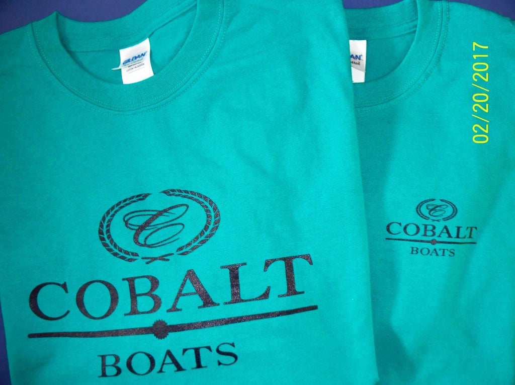 Two Cobalt Boats Screen Printed  T-Shirts 6 oz. Heavy Weight Jade or Red