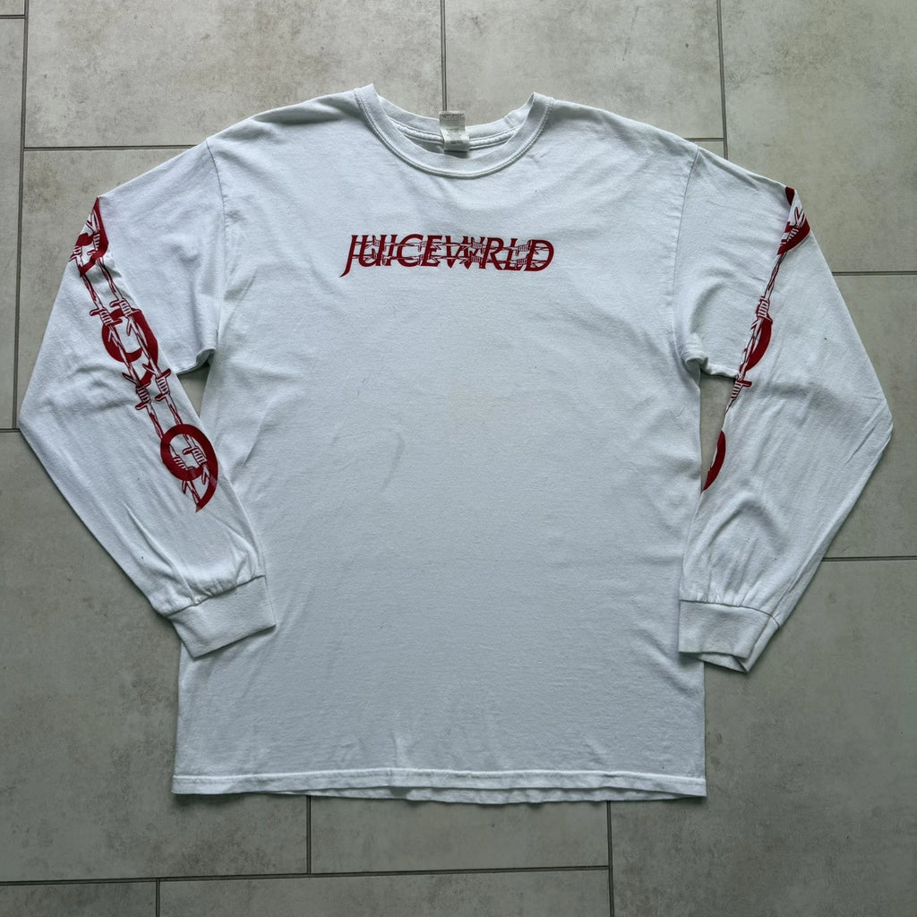 Men’s White Y2K Juice Wrld 999 Long Sleeve T Shirt Size Large