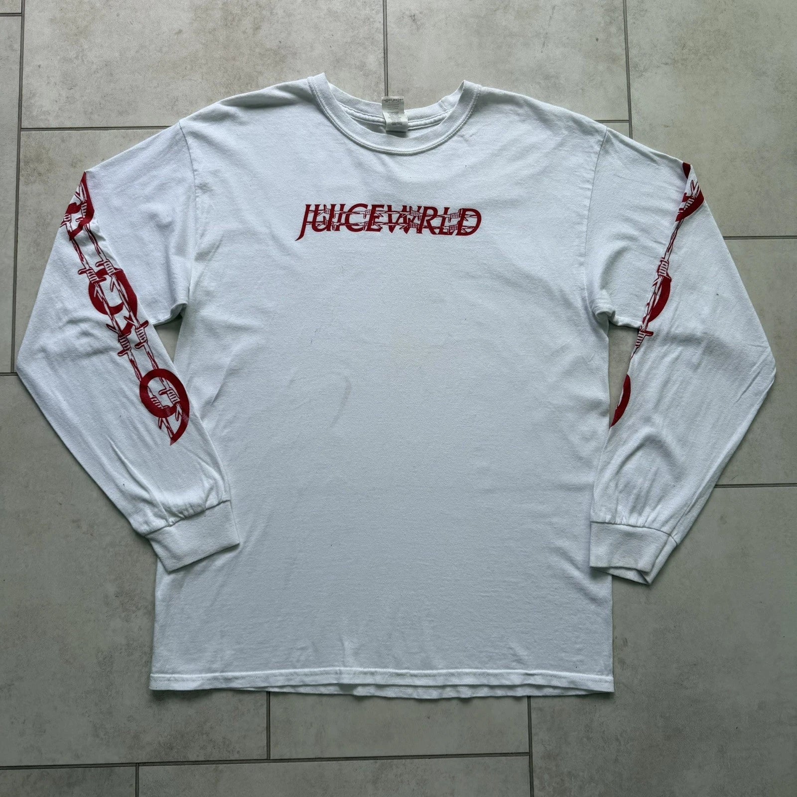 Men’s White Y2K Juice Wrld 999 Long Sleeve T Shirt Size Large