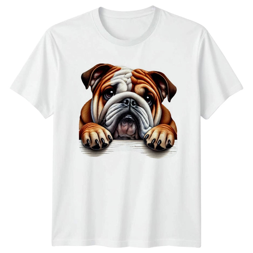 Cute Peeking Bulldog Dog Lover T-Shirt Bulldog For Him And Her