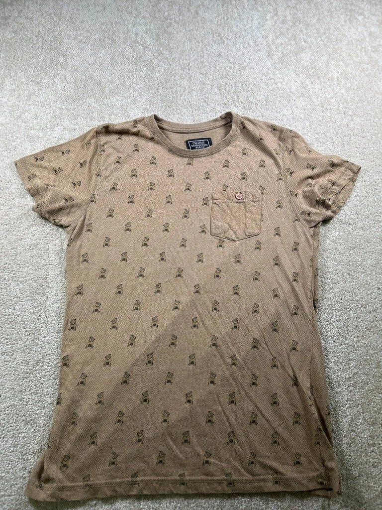 Creative Destriction Mens Size M Brown Buldog Pocket Graphic Tshirt