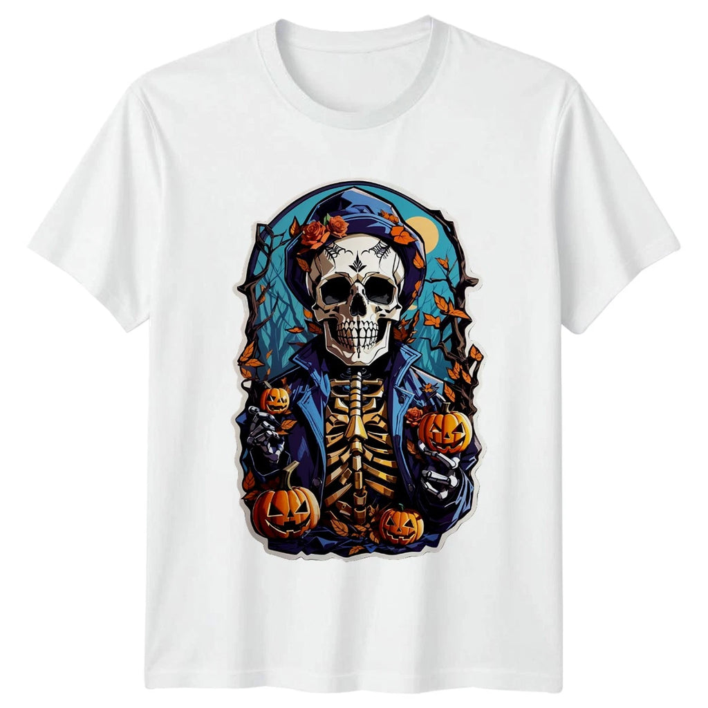 Skeleton With Pumpkins Unisex T-Shirt Halloween Gothic Horror Gift