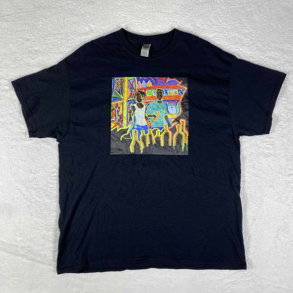 Vintage Style Graphic T-Shirt Black Gildan Heavy Cotton XL Street Art Tee