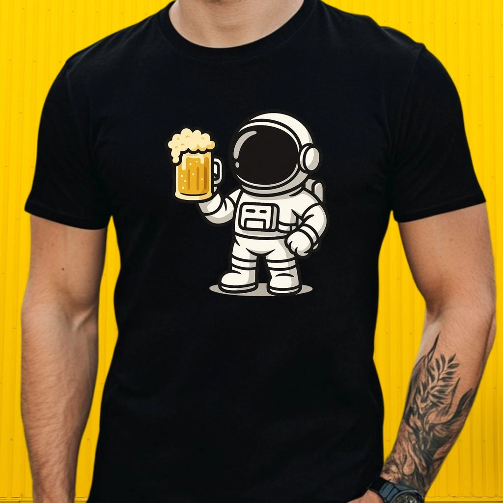 Mens Astronaut Enjoying Beer Theme Cotton T-Shirt Size XS to 5XL