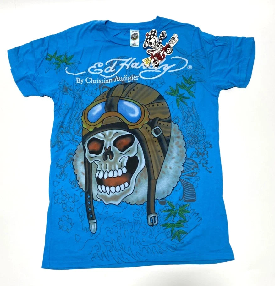 Authentic New Vintage Men's Ed Hardy T-shirt kamikaze Lt. Aqua Blue S-M