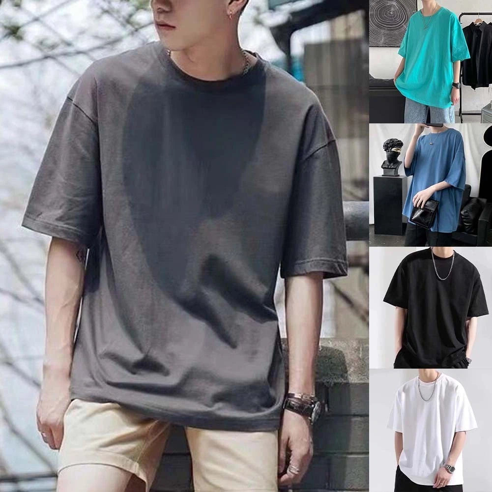 For Daily Wear Men's Oversized Tee Solid Color Shirt Casual Wear Holiday Party