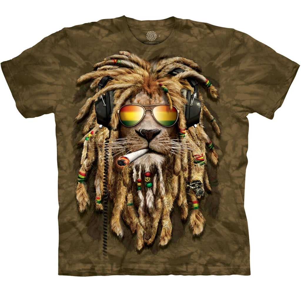 DJ Jahman Rasta Lion Smoking Headphones Sunglasses Green T-Shirt Mountain S-3X