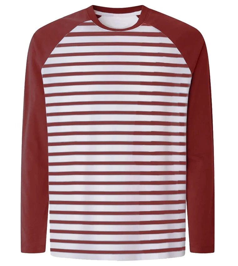 Mens Long Sleeve Raglan T-Shirt FTLO Baseball Stripped Tee Fashion Crew Neck Top