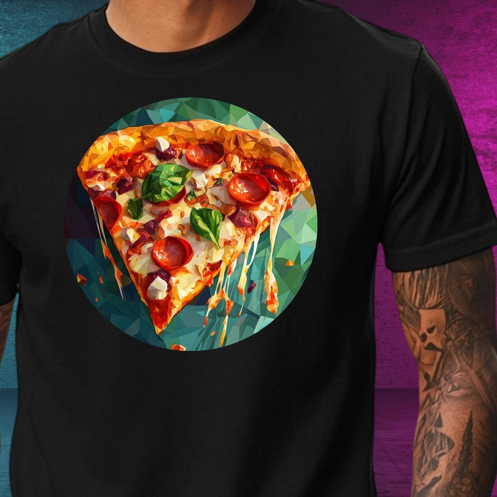 Mens Pizza Polygonal Motif Cotton T-Shirt Size XS to 5XL