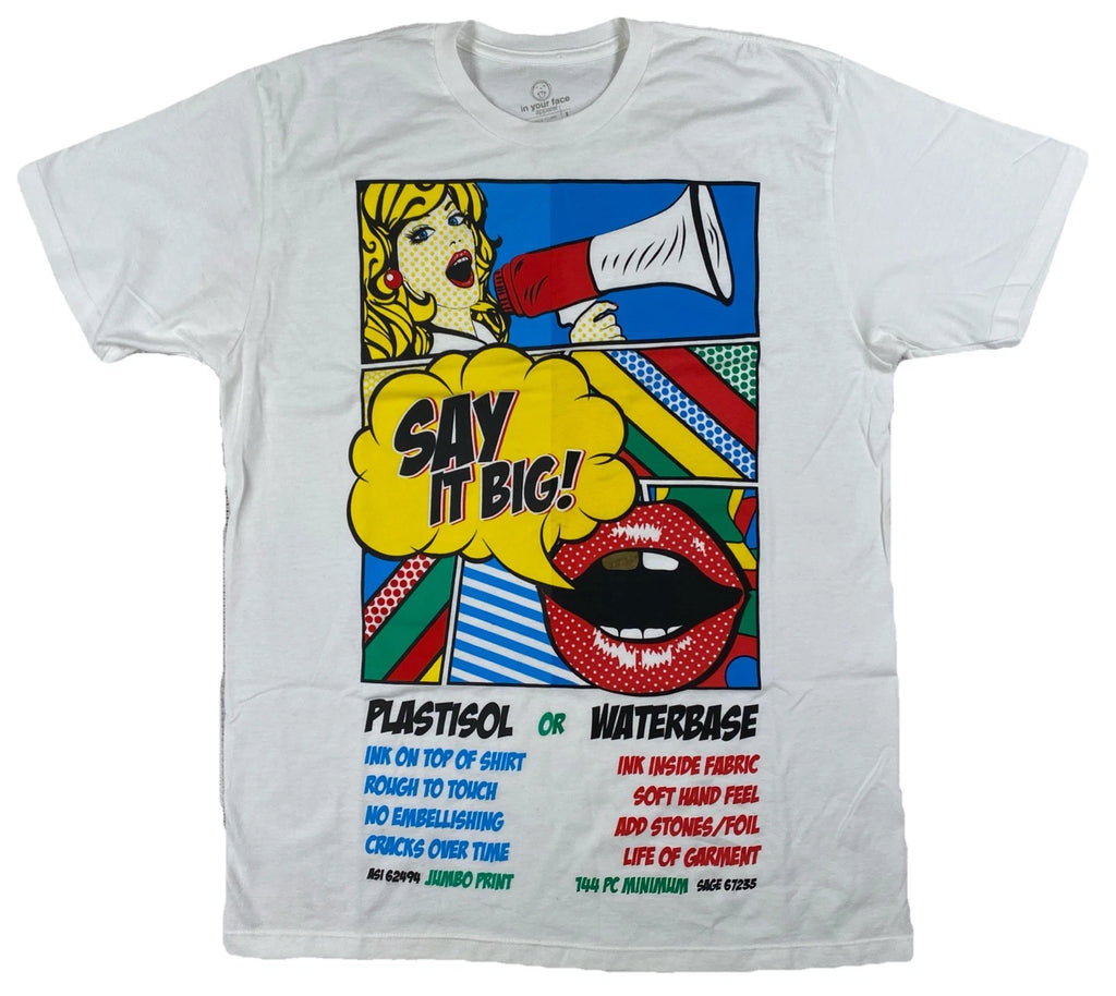 Say It Big Screen Print Demo T-Shirt Adult Large White Pop Art Colorful
