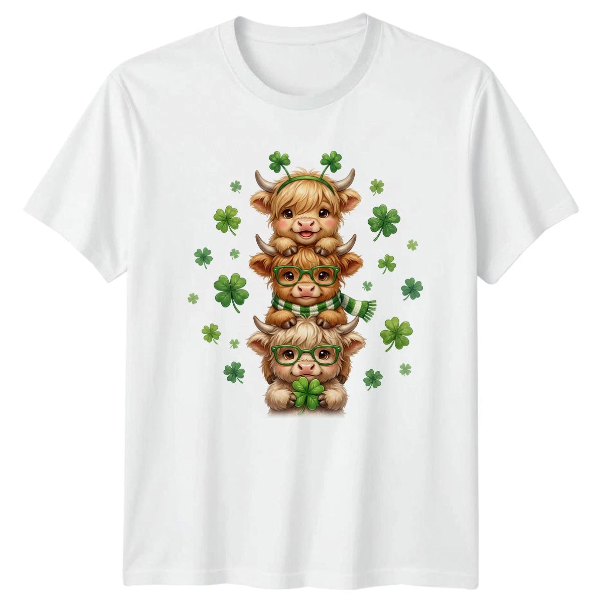 Three Highland Cow St Patricks Day T-Shirt Cute Cattle Irish Holiday