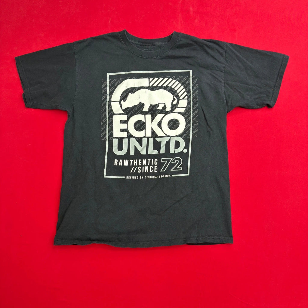 VTG Y2K Ecko Unltd Mens Graphic T-Shirt Black Rhino Logo size Medium Streetwear