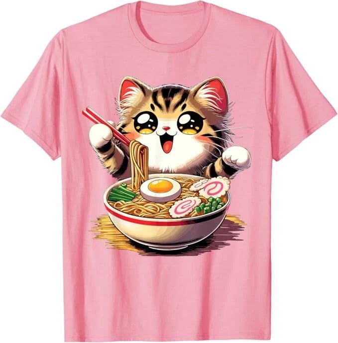 Cat Ramen Noodles Anime Kawaii Japanese Cat T-Shirt