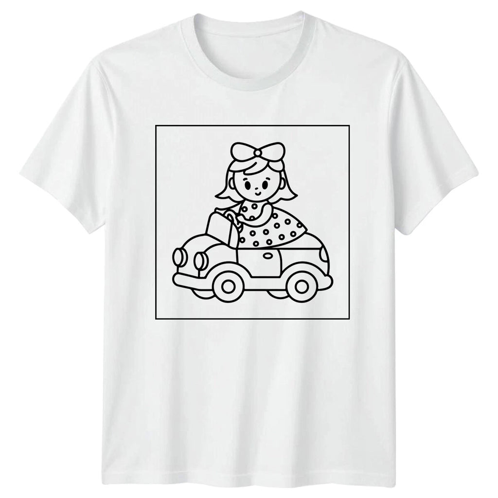 Cartoon Girl Driving Car Driving Cartoon Unisex Men Women Graphic T-Shirt Gift