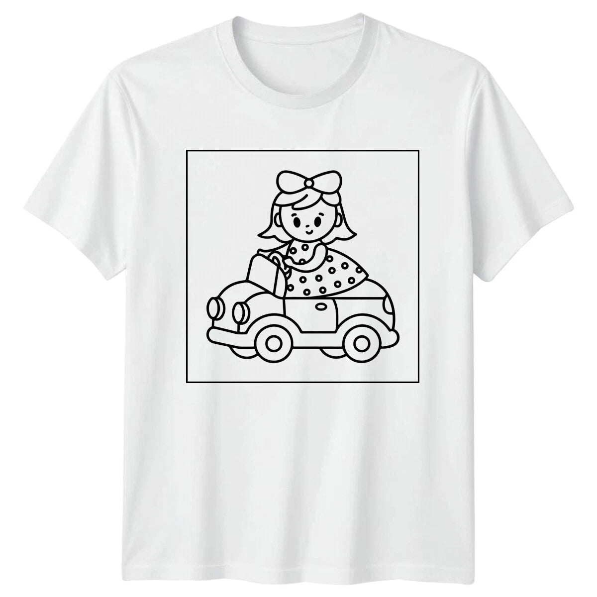 Cartoon Girl Driving Car Driving Cartoon Unisex Men Women Graphic T-Shirt Gift
