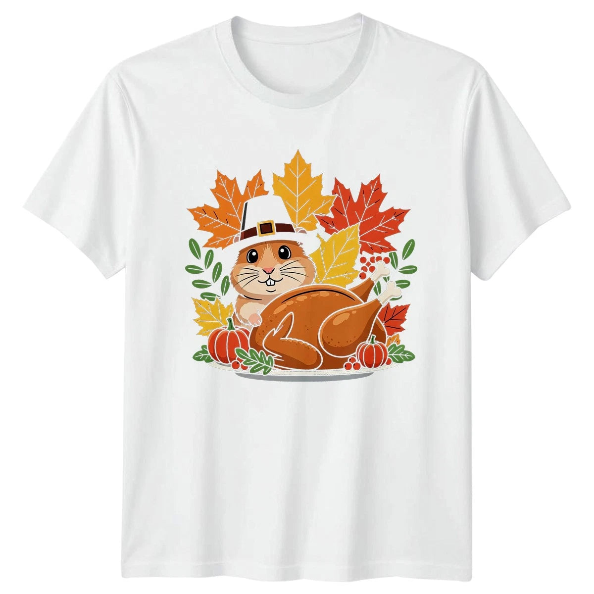 Cute Hamster Pilgrim Thanksgiving T-Shirt Autumn Harvest Holiday Food