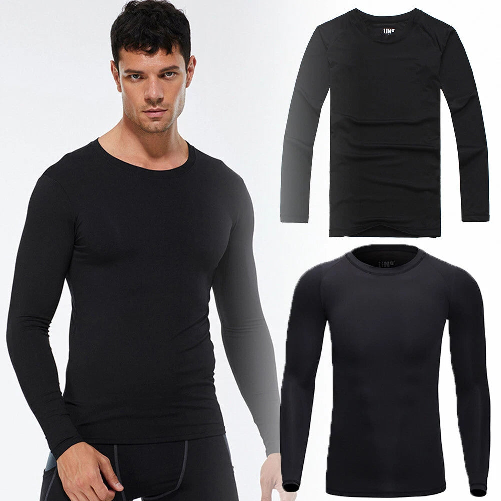 Men's Solid Color Long Sleeve Gym Sports Cycling T-Shirt Casual Bottom Shirts