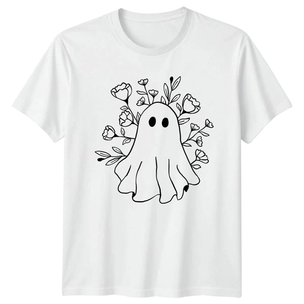 Floral Ghost Spooky Cute Design T-Shirt Whimsical Botanical Halloween Gift