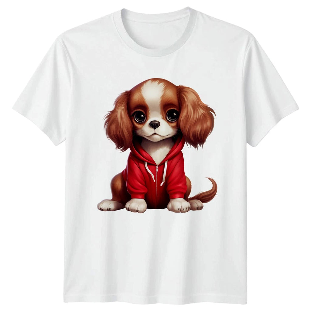 Cute Puppy Red Hoodie Dog Animals Dogs Mens T-Shirt Womens Tee Graphic Unisex