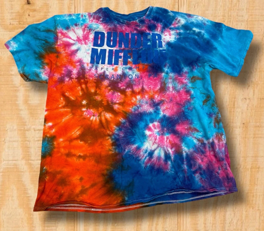 CUSTOM TIE DYED DUNDER MIFFLIN THE OFFICE MENS XXL TV SHOW CREW NECK T-SHIRT