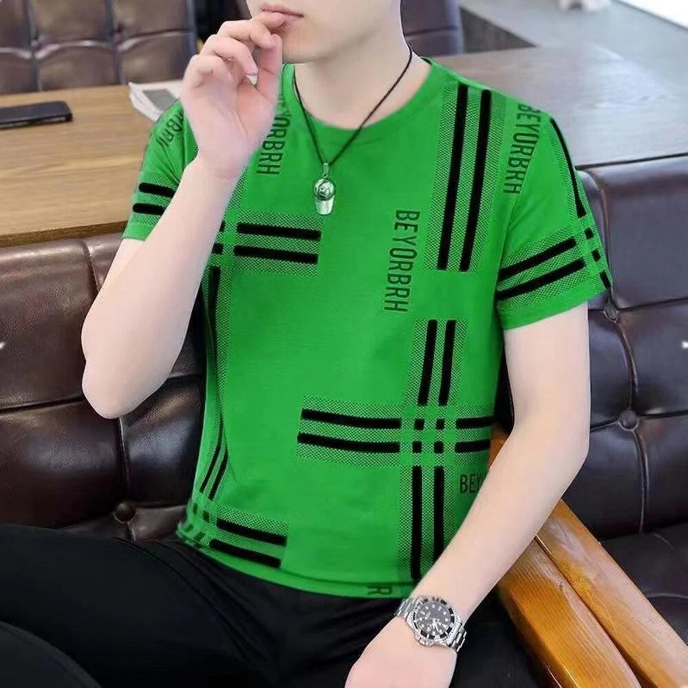 Trendy Men's Fashion Vacation Daily Wear Ice Silk Shirt Polyester Fabric