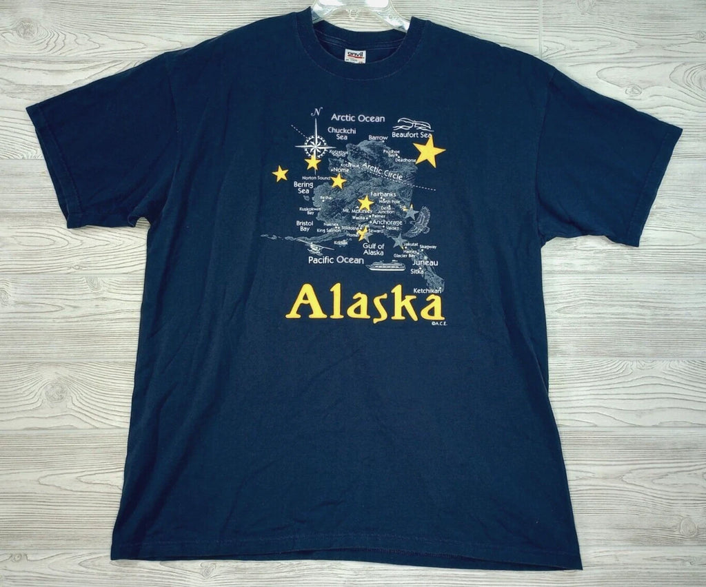 Vintage Alaska Shirt 2XL State Map Geography Souvenir Tourist Tee ACE Y2K