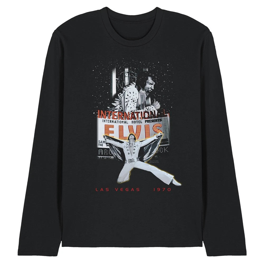 Elvis Presley Las Vegas Unisex Long Sleeve T-Shirt S-2XL, Black