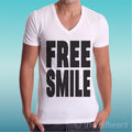 T-shirt Man V Neck " Free Smile Smiles " Gift Idea Road To Happiness
