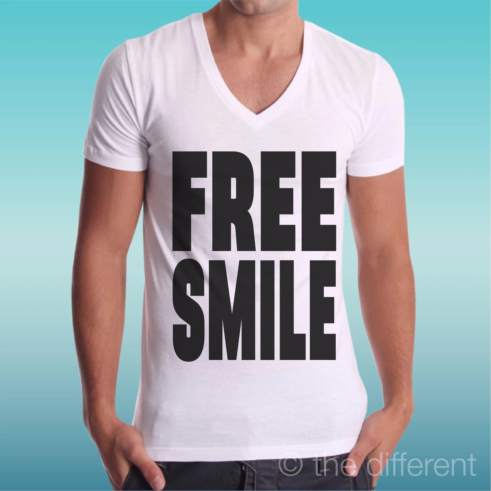T-shirt Man V Neck " Free Smile Smiles " Gift Idea Road To Happiness