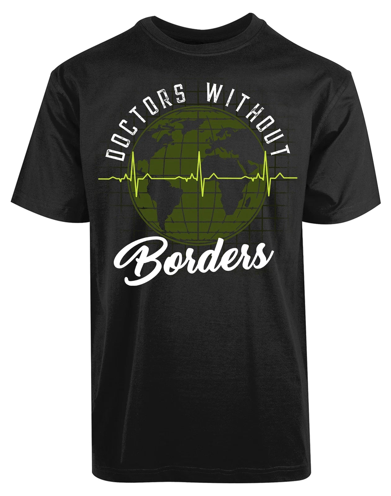 Doctors Without Borders Heart Beat New Men's Shirt World Map ECG Cool Super Tees