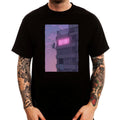 Anime Building Pink Light Japan Tokyo Aesthetic Printed Cotton Men's T-Shirt Top