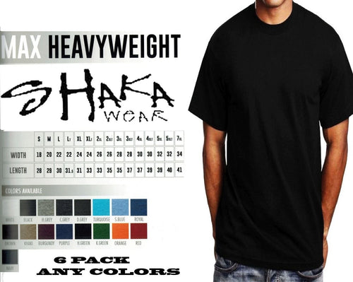 6 Pack Shaka Wear Mens Max Heavyweight T-shirt Any Color Basic Plain Tee