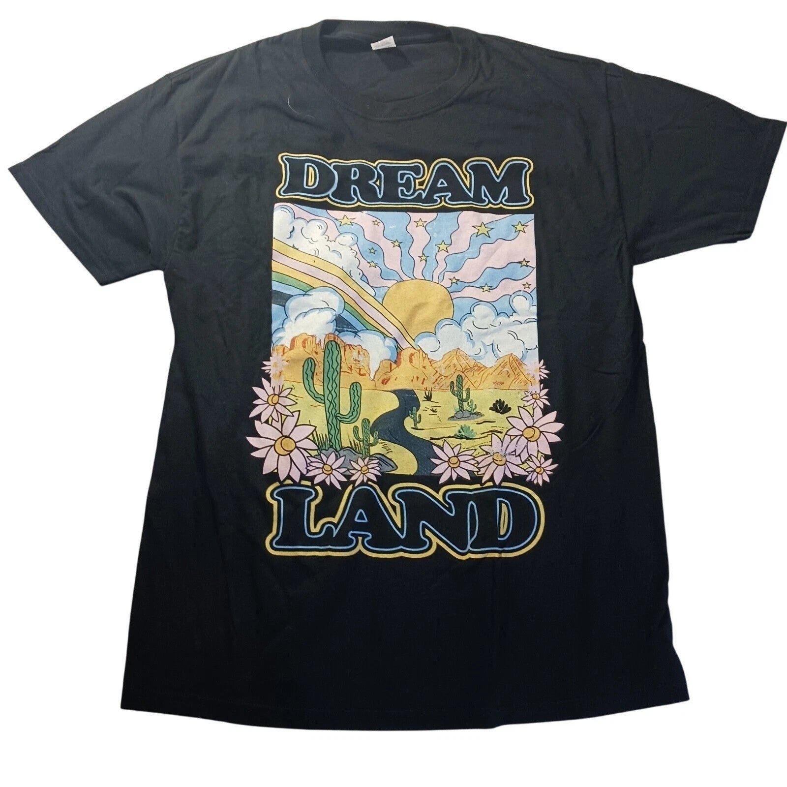 Dream Land Desert Graphic Tee Unisex M NWT Retro Boho Rainbow Sun Cactus Shirt