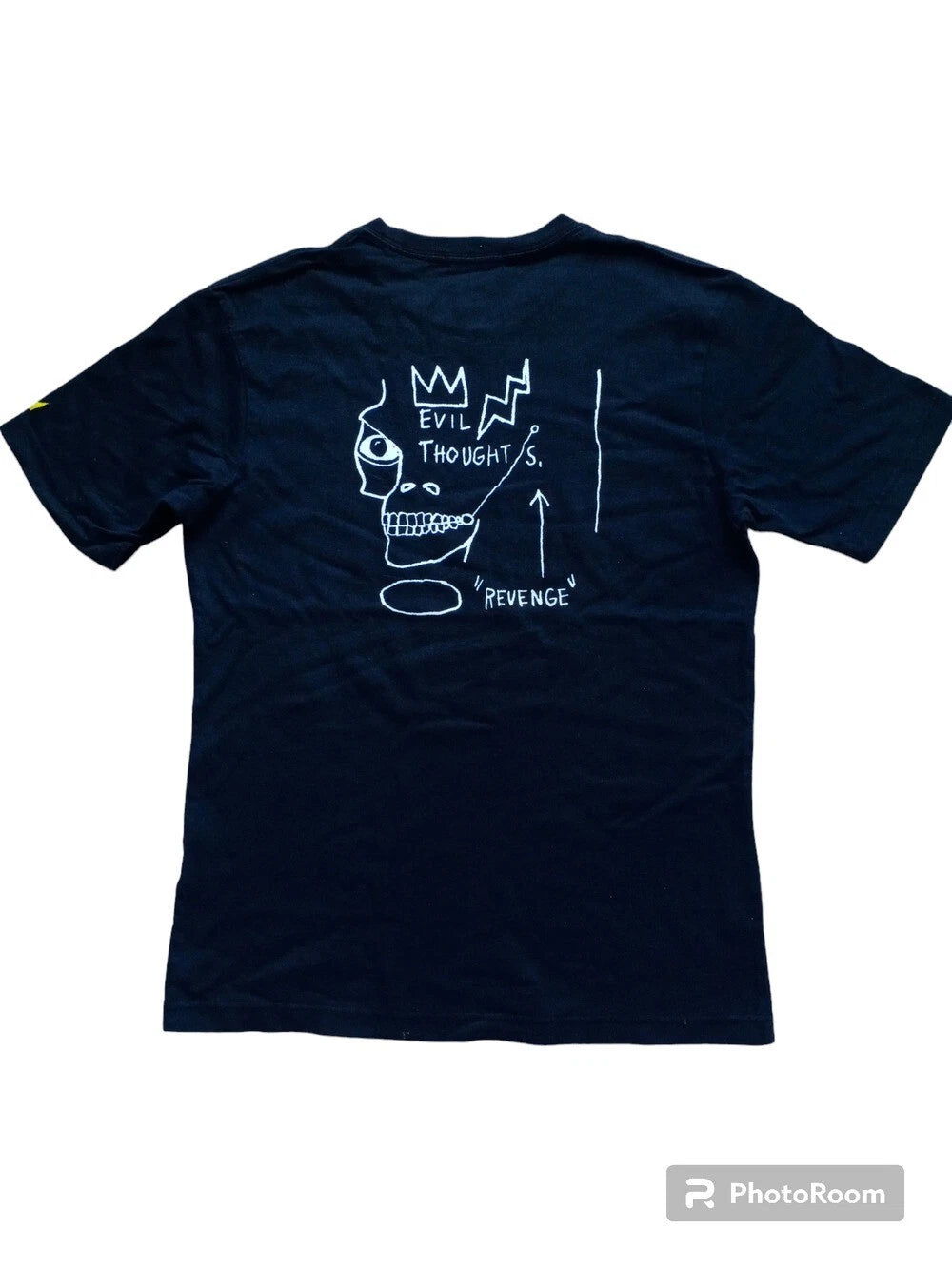 Vintage 90s Jean Michel Basquiat Evil Thought Revenge Pop Art Tee Black T-Shirt