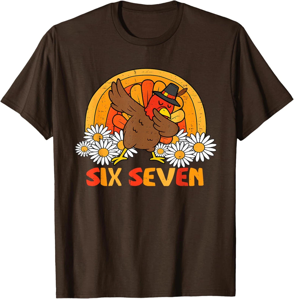 Six Seven Meme Funny Turkey Dabbing Thanksgiving Unisex T-Shirt