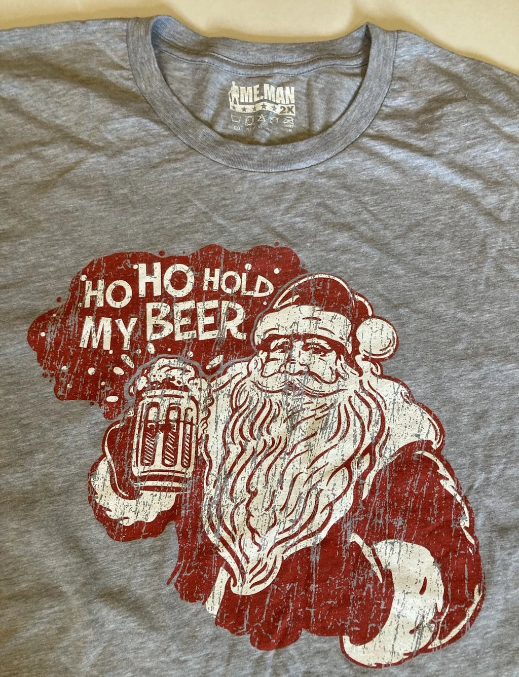Christmas Graphic Tee T Shirt Grey Ho Ho Hold My Beer Holiday Santa XXL New