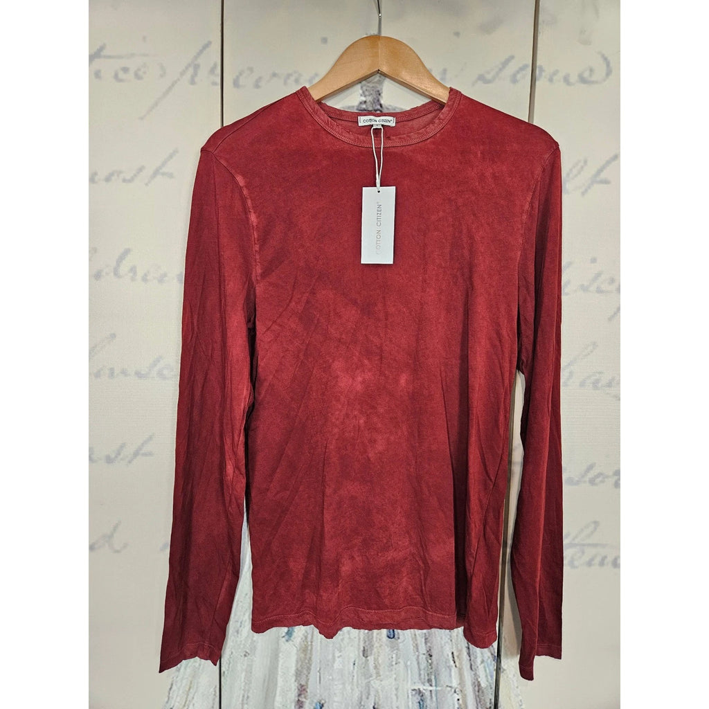 Cotton Citizen Mens Supima Cotton Long Sleeve Tee Red Mottled Wash Small NEW