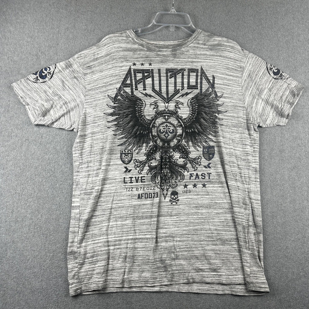 Affliction Shirt Mens XL Gray Heather Live Fast Eagle Graphic Fleur De Lis Y2K