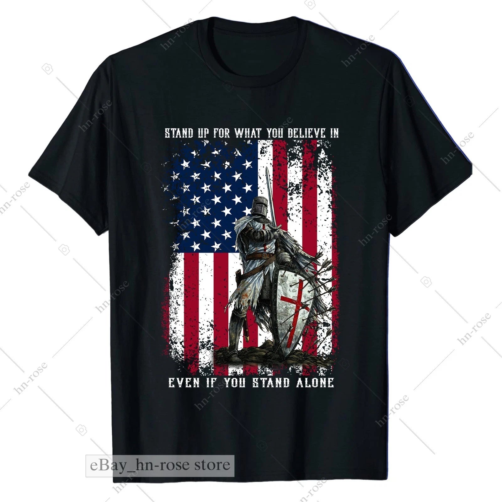Christian Templar Knight T-shirt American Flag Faith Freedom Warrior of God Tee
