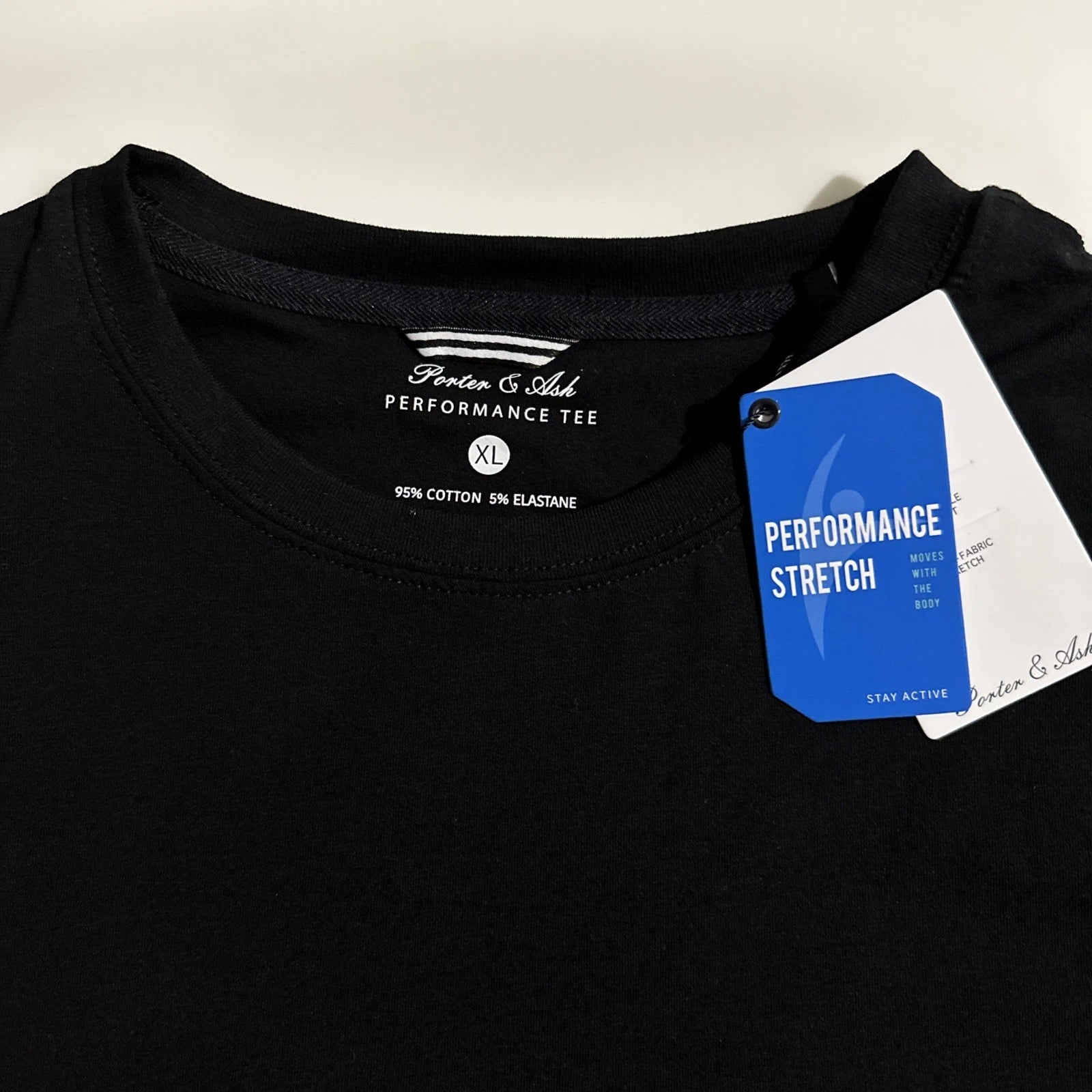 NWT Porter & Ash Performance Tee Shirt Mens XL Black Essential Crew Classic