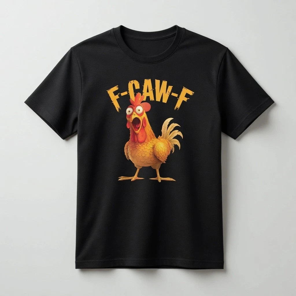 Funny Sarcastic Rooster T-Shirt - "F-CAW-F"Distressed Graphic Tee -lack & White