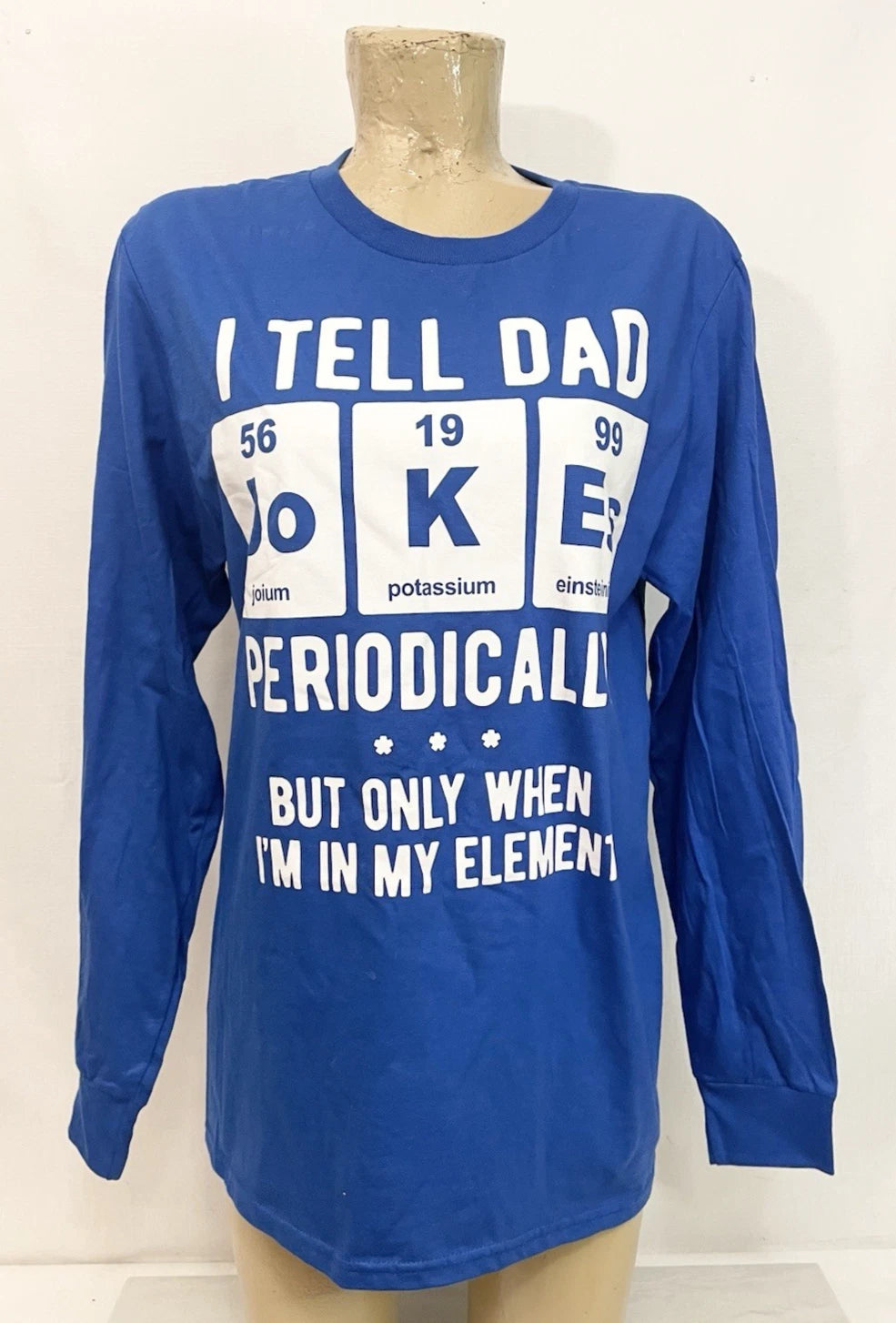 I TELL DAD JOKES Shirt M Medium 38” Blue White Long Sleeve Periodic Table