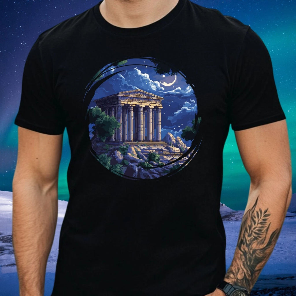 Men's Artemis Temple Pixel Art Motif Cotton T-Shirt Size S to 5XL