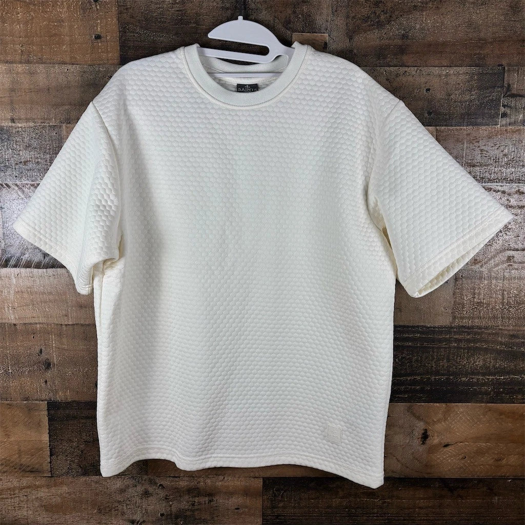SAINTS Studio T-Shirt Men's Size S White Textured Honeycomb Crew Neck