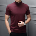Mens Summer Fashion High Neck Tops T-Shirt Short Sleeve Pullver Tee Solid Color