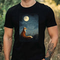 Mens Fox In The Moonlight Motif Cotton T-Shirt Size XS to 5XL