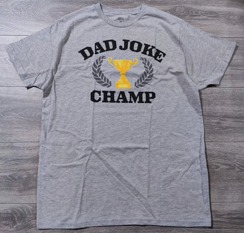 Dad Joke Champ Shirt Adult Large 42-44 Gray Short Sleeve Fathers Day Tee Mens